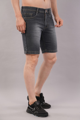 NIVASU Solid Men Grey Denim Shorts