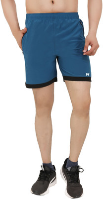 NINQ Solid Men Blue Sports Shorts