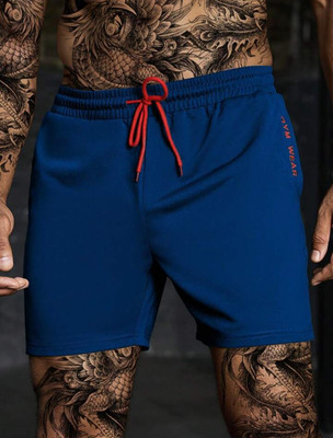 LOTHRIC Self Design Men Blue Sports Shorts