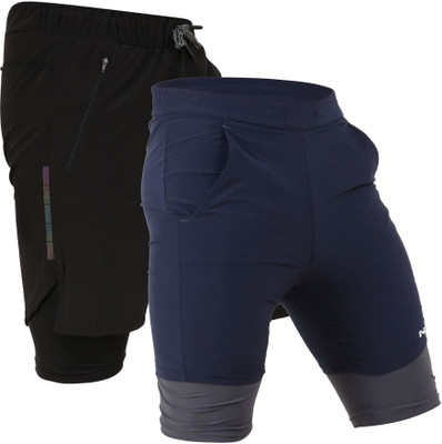 NINQ Solid Men Black Gym Shorts, Sports Shorts, Cycling Shorts, Running Shorts, Compression Shorts
