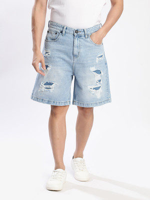 Bene Kleed Distressed Men Blue Denim Shorts
