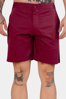 french crown Solid Men Maroon Regular Shorts