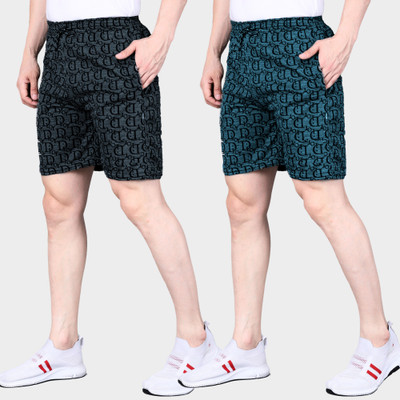 RK Costing Geometric Print Men Black, Blue Regular Shorts