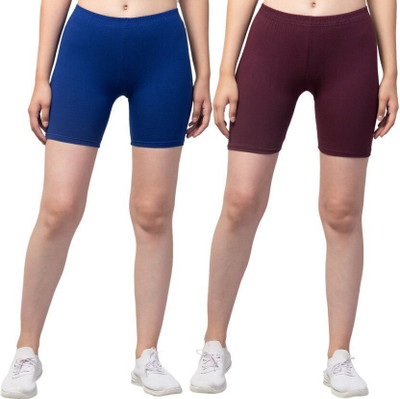 HiRRuX Solid Women Dark Blue, Maroon Regular Shorts, Night Shorts, Basic Shorts, Casual Shorts