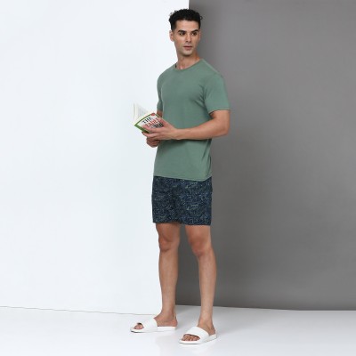 IndoCotton Printed Men Dark Blue Basic Shorts