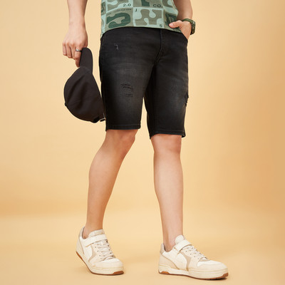 SF Jeans by Pantaloons Solid Men Black Casual Shorts