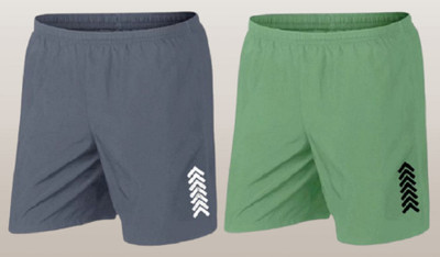 skyrow Printed Men Grey, Light Green Regular Shorts