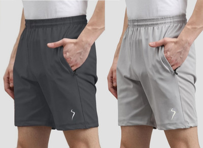 SIMONRIDER Solid Men Grey, Silver Running Shorts