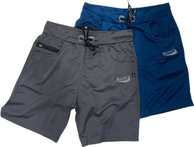 MAANU Solid Men Blue, Dark Grey Regular Shorts
