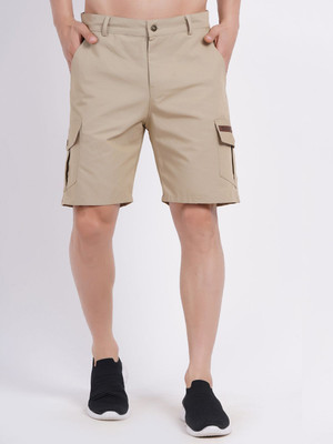 CLOTHINK India Solid Men Beige Denim Shorts