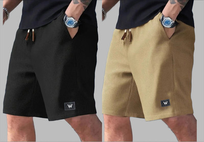 WeReKo Self Design Men Black, Khaki Regular Shorts