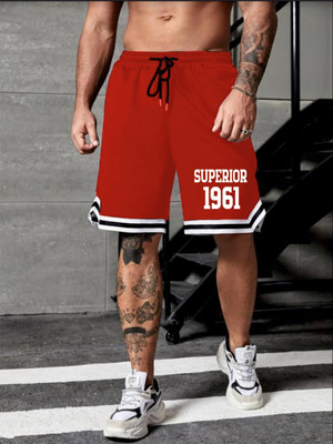LOTHRIC Self Design Men Red Sports Shorts