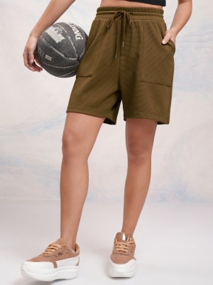 Tokyo Talkies Self Design Women Brown Regular Shorts