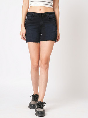 Kraus Jeans Solid Women Black Denim Shorts