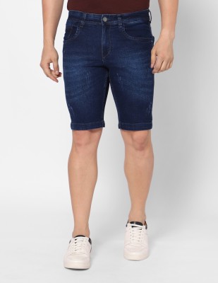 CEFALU Dyed/Washed Men Denim Dark Blue Denim Shorts