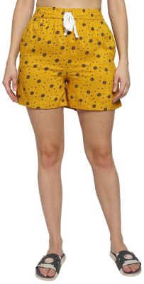 GITGO Printed Women Yellow Regular Shorts