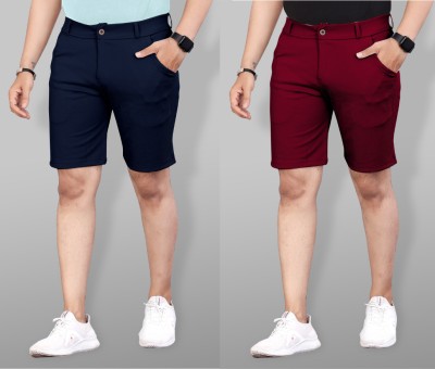 INDICLUB Solid Men Blue, Maroon Casual Shorts