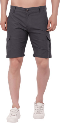 CLOTHINK India Solid Men Dark Grey Cargo Shorts