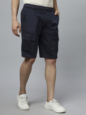 Ho Bindaass Solid Men Dark Blue Cargo Shorts