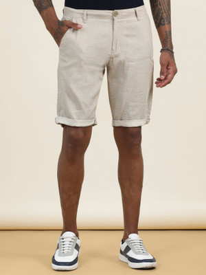bEEVEE Self Design Men Beige, White Basic Shorts