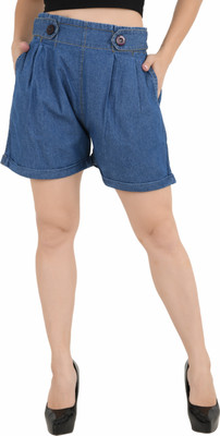 Tara Lifestyle Solid Women Denim Dark Blue Denim Shorts