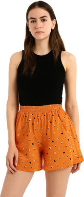 YUALIN CREATION Printed Women Orange Basic Shorts