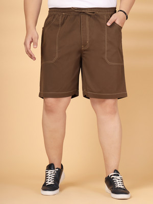 PLUSS Solid Men Denim Brown Regular Shorts