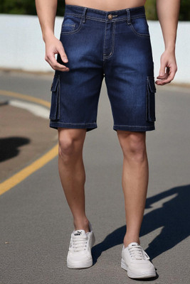 ZAYSH Solid Men Dark Blue Denim Shorts