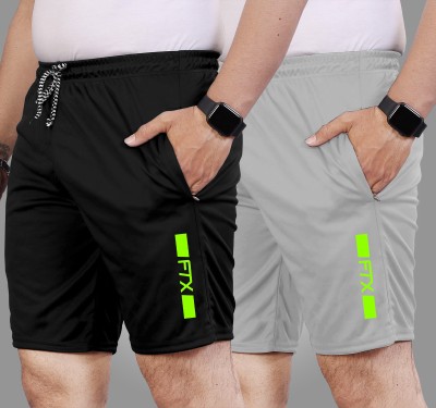 FTX Solid Men Black, Grey Sports Shorts