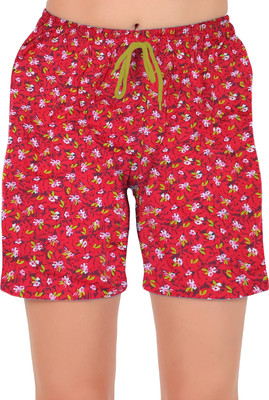 Lyra Printed Women Red Night Shorts