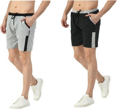 Indestar Solid, Color Block Men Black, Grey Bermuda Shorts