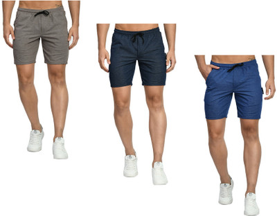 KAVYA Solid Men Grey, Light Blue, Blue Bermuda Shorts