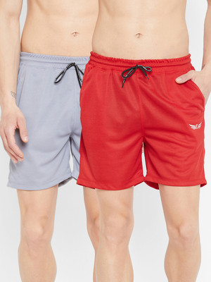 Chrome & Coral Mesh Men Grey, Red Regular Shorts