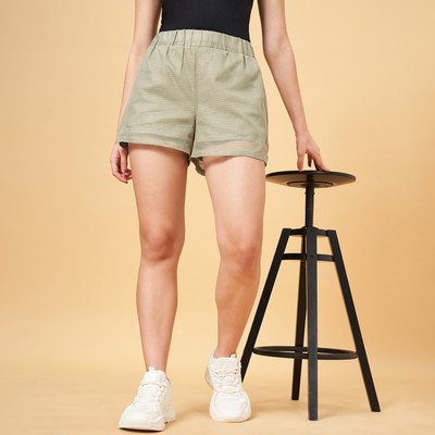 PEOPLE Self Design Women Green Basic Shorts