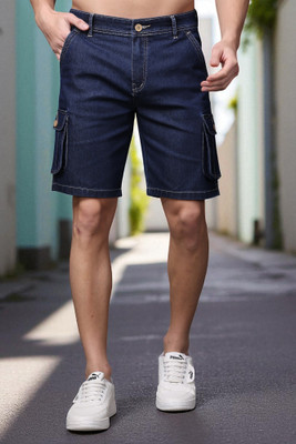 ZAYSH Solid Men Dark Blue Denim Shorts