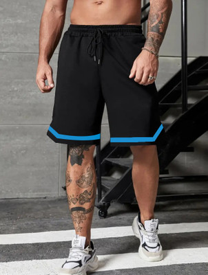 CULISH Solid, Striped Men Black Gym Shorts, Running Shorts, Casual Shorts, Basic Shorts, Regular Shorts