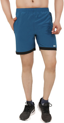 NINQ Solid Men Blue Sports Shorts