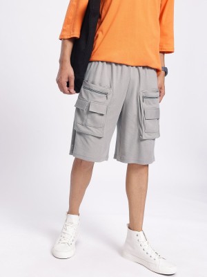 Kook N Keech Solid Men Grey Cargo Shorts