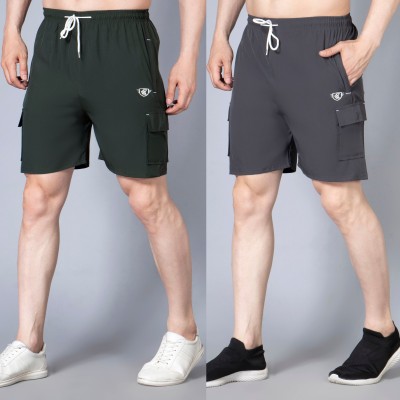 We Perfect Solid Men Green, Grey Cargo Shorts