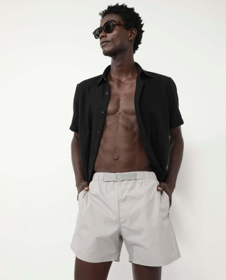 RARE RABBIT Solid Men Grey Regular Shorts