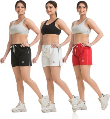 STYLE AK Solid Women Black, White, Red Regular Shorts