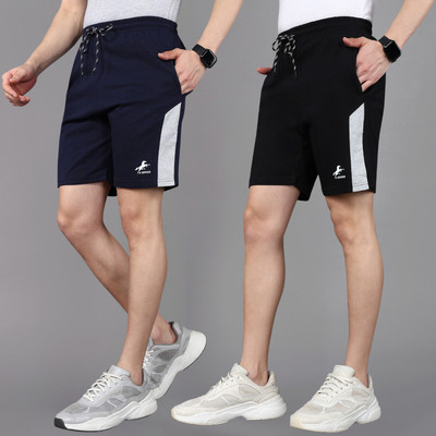 4 SPEED Solid Men Black, Blue Sports Shorts