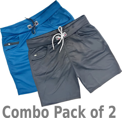 MAANU Solid Men Blue, Dark Grey Regular Shorts