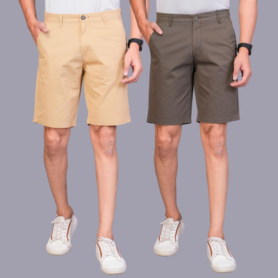 Librazo Solid Men Beige, Brown Regular Shorts