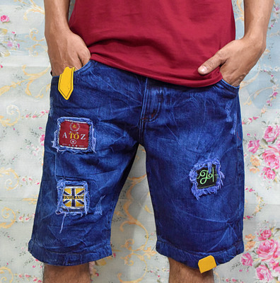 Hyoo Self Design Men Denim Dark Blue Denim Shorts