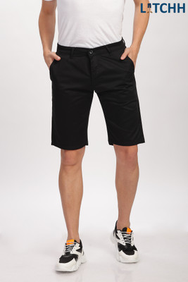 latchh Solid Men Black Regular Shorts