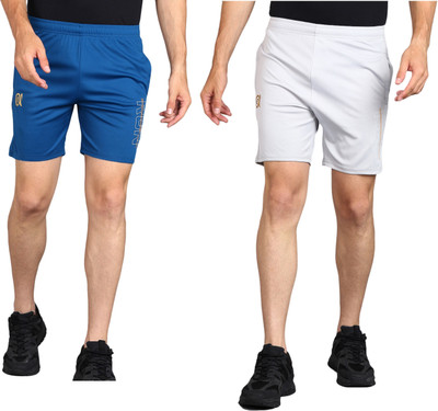 Moda Rapido Solid, Printed Men Blue, Silver Sports Shorts, Gym Shorts, Regular Shorts