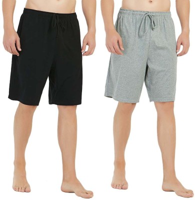 MNOP Solid Men Black, Grey Regular Shorts