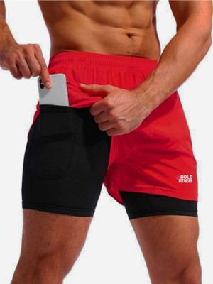 BOLD FITNESS Solid Men Red Sports Shorts