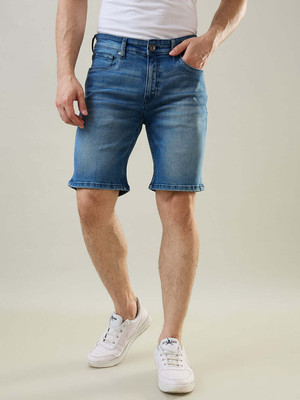 Tim Paris Solid Men Blue Denim Shorts